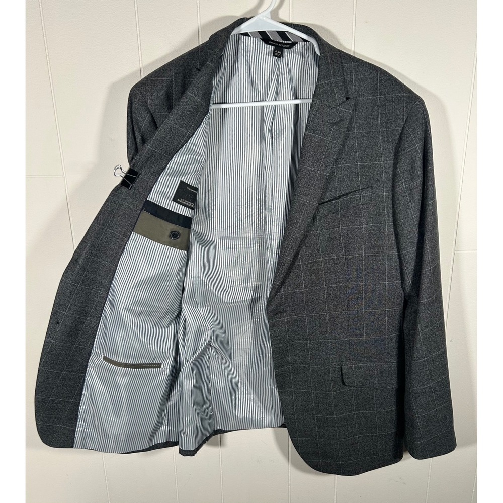 Banana Republic Mens 44R Slim Fit Marzotto Italian Wool Windowpane Grey Blazer